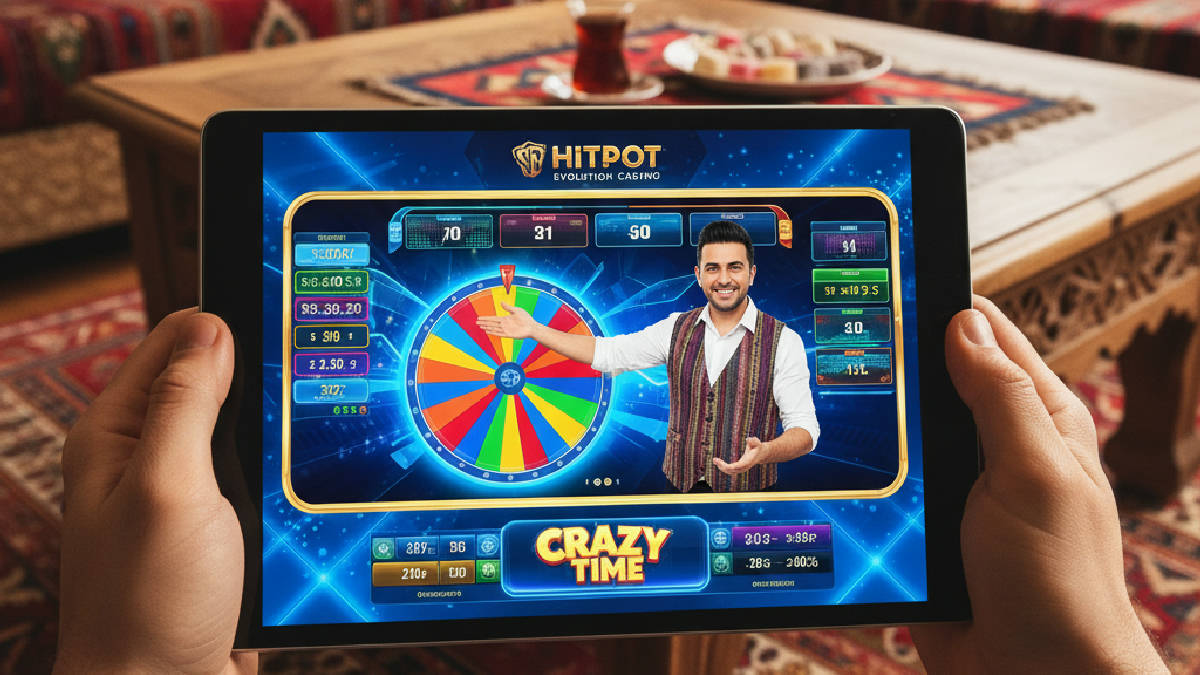 Hitpot Evolution Casino'nun mobil arayüzünden Crazy Time oyununa erişim.